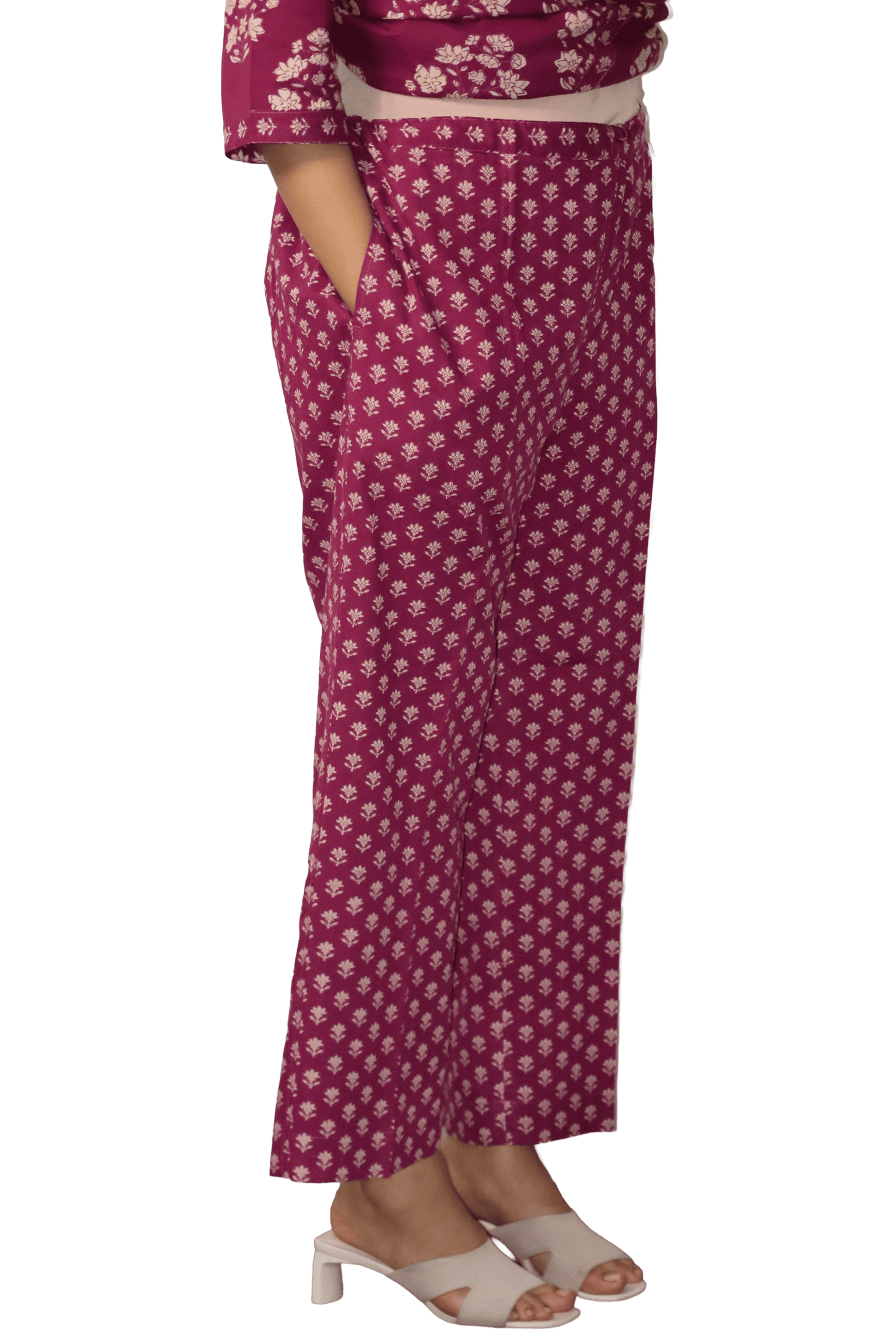 Soft Cotton Printed Maroon Straight Kurta Set