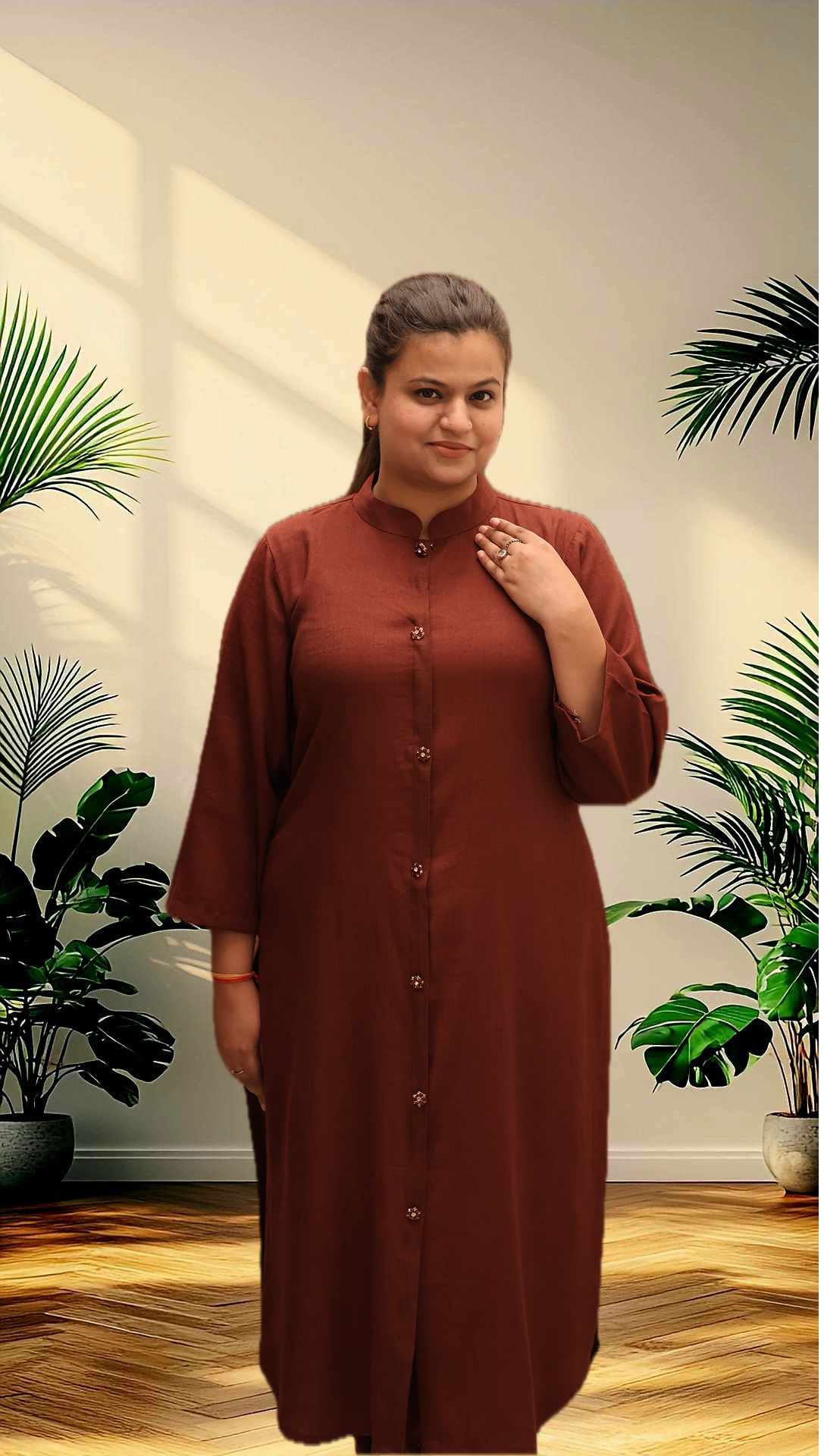 Soft Linen Brown Kurta Set With Cotton Jacket