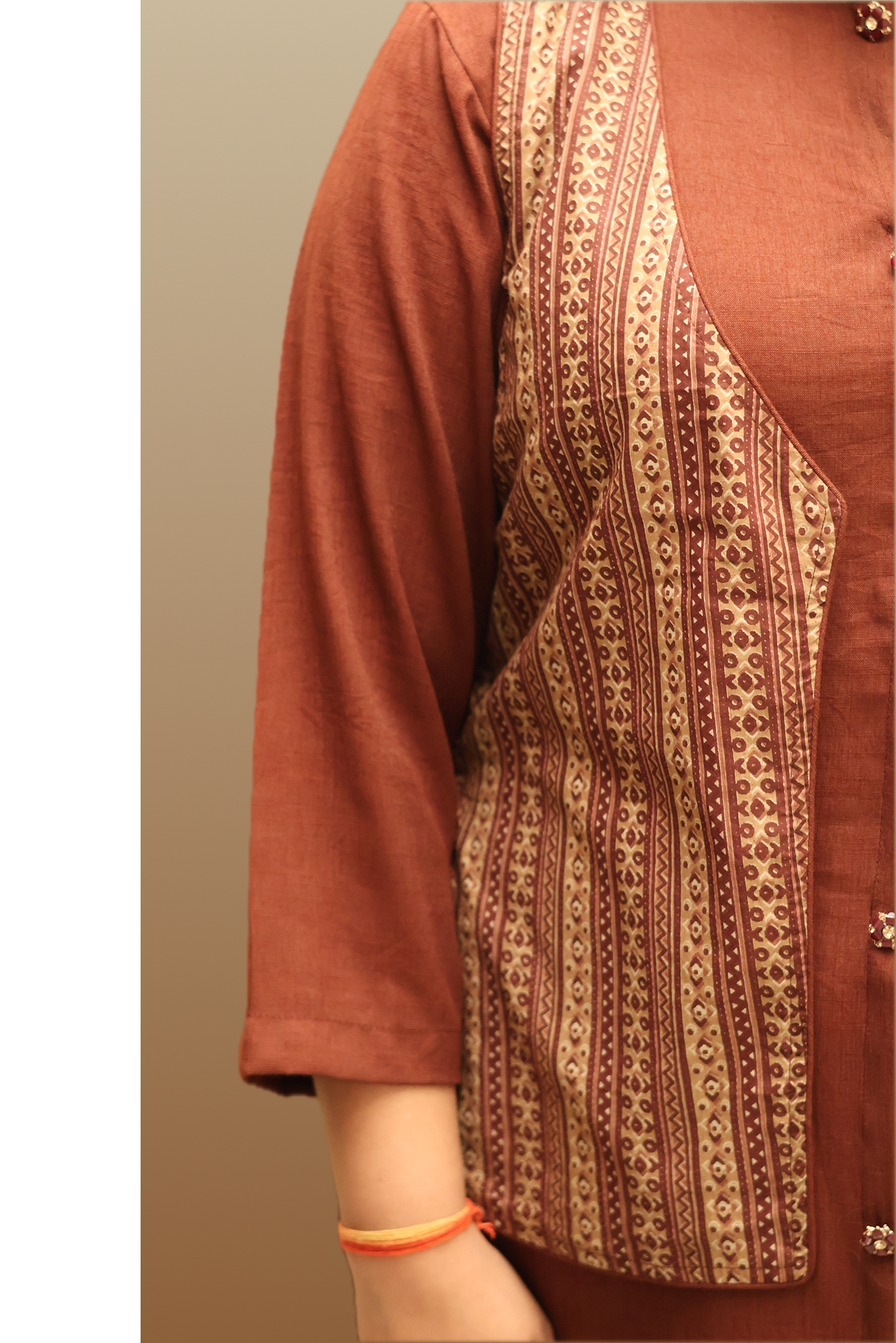 Soft Linen Brown Kurta Set With Cotton Jacket