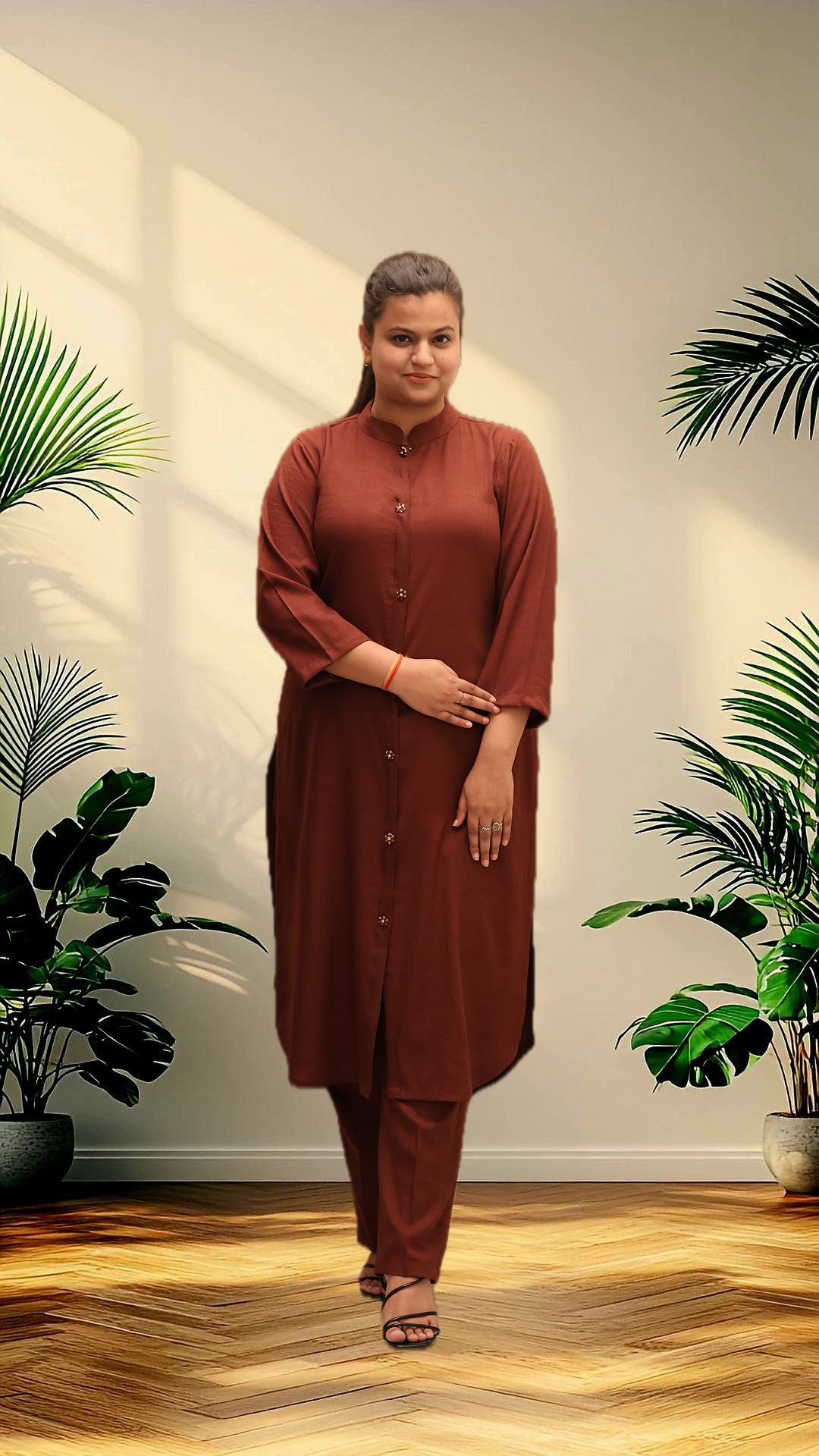 Soft Linen Brown Kurta Set With Cotton Jacket
