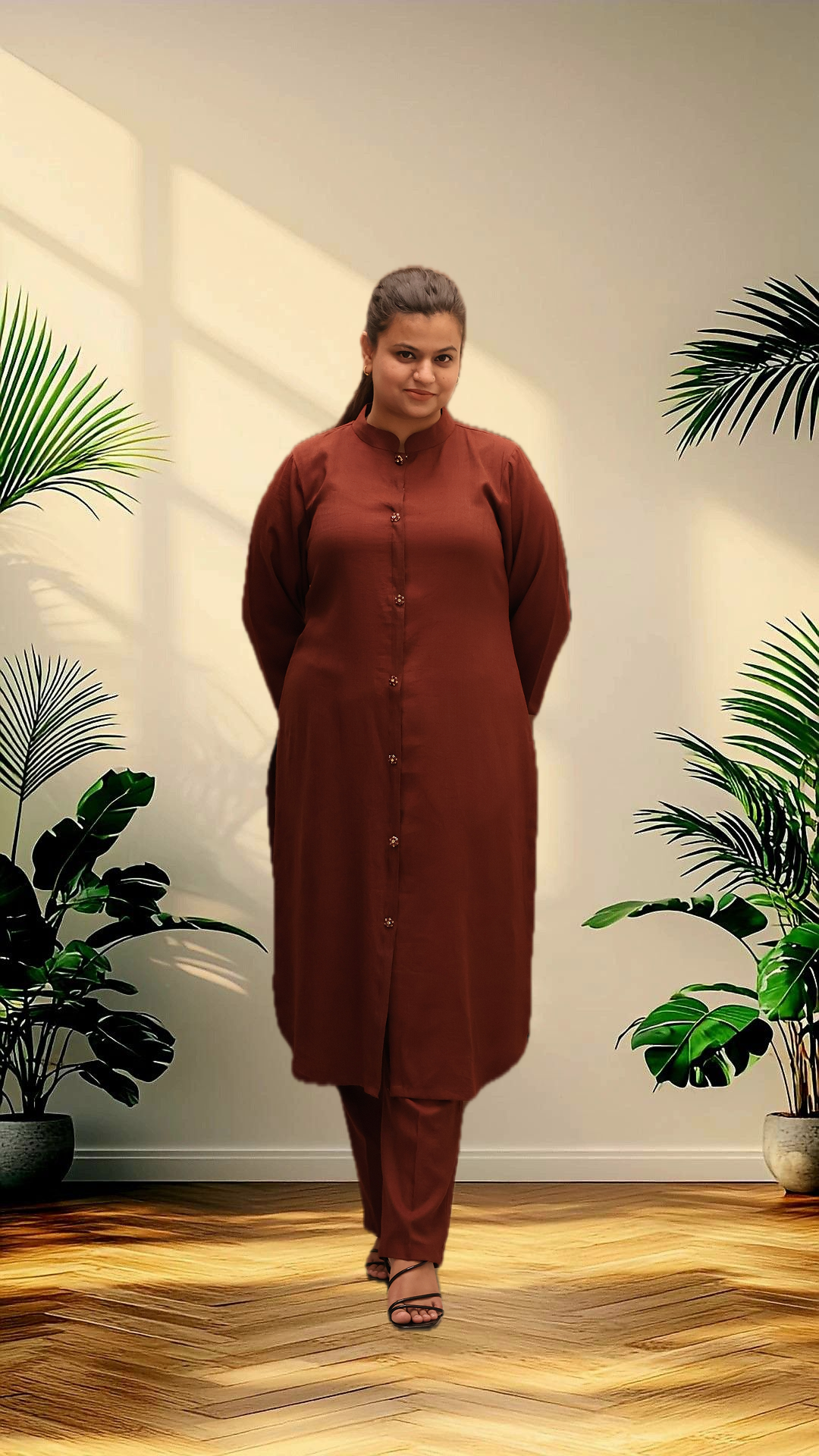 Soft Linen Brown Kurta Set With Cotton Jacket