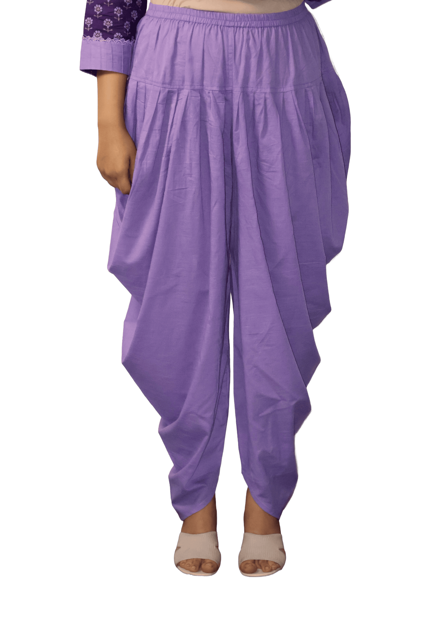 Soft Cotton Printed Purple Straight Kurta With Plain Dhoti Salwar