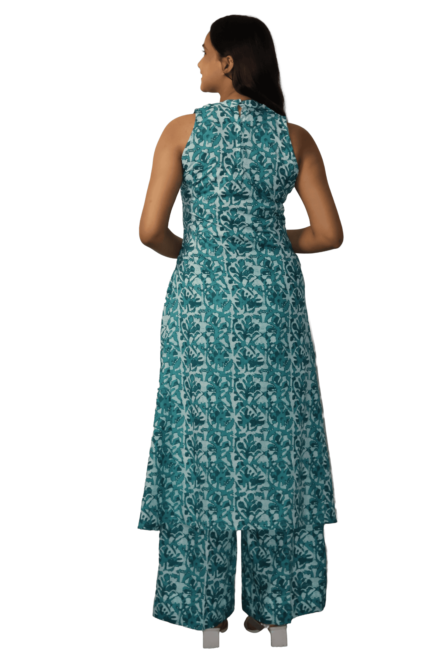 Soft Cotton Printed Jade Flaired Kurta and Palazzo