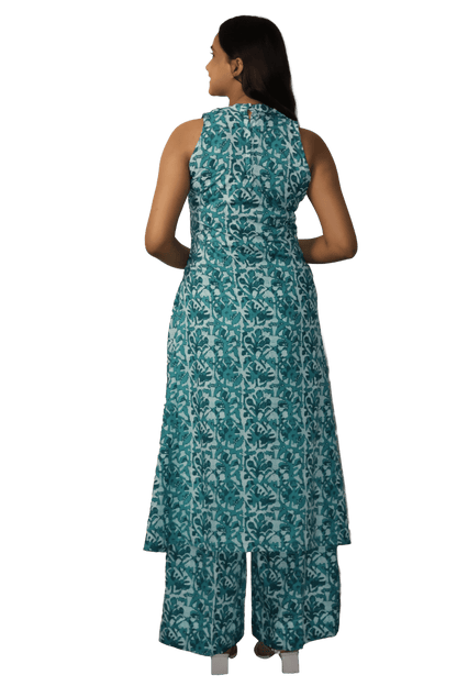 Soft Cotton Printed Jade Flaired Kurta and Palazzo