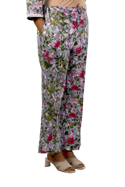 Soft Cotton Printed Sky Blue Flaired Kurta Set