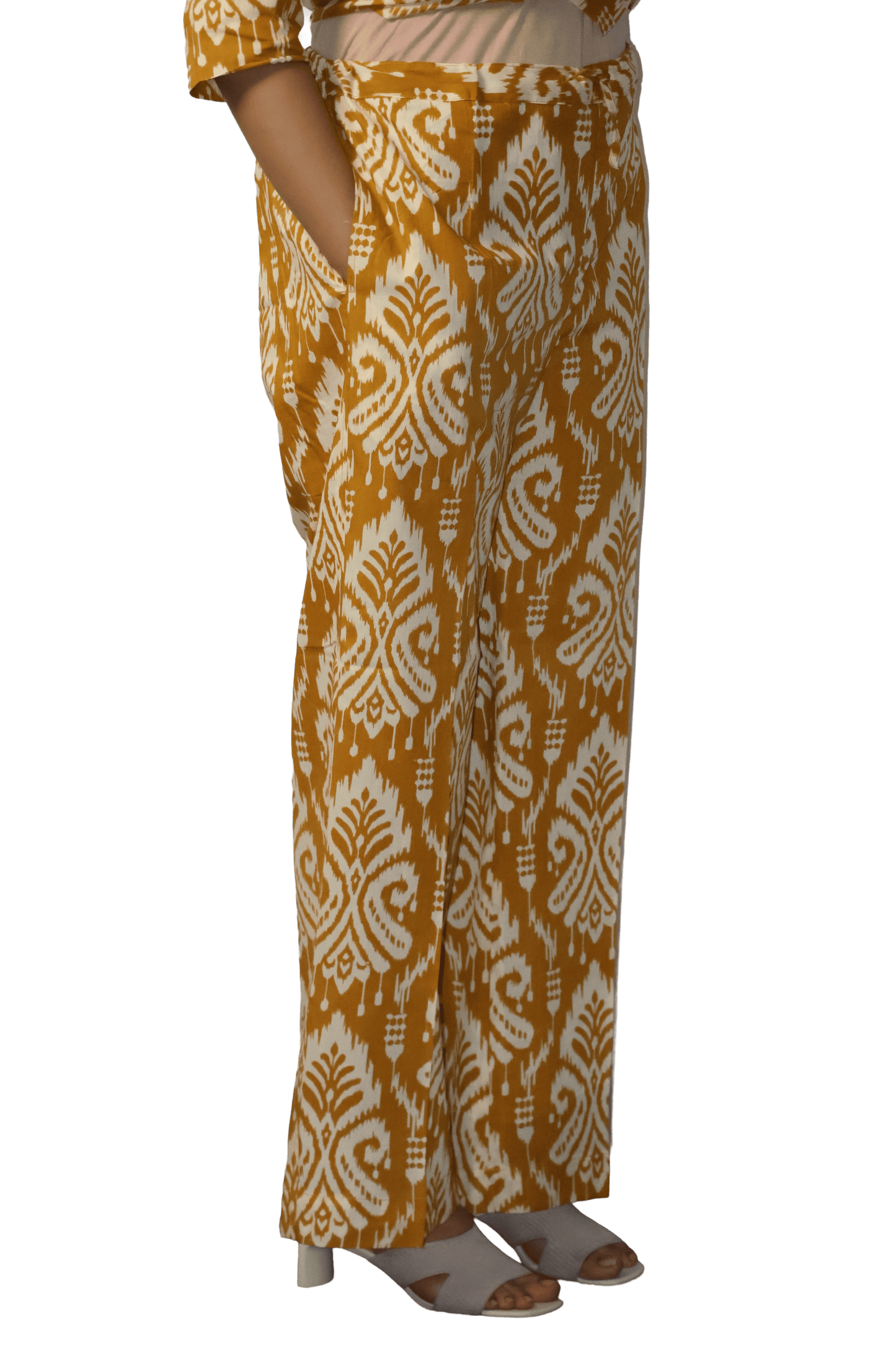 Soft Cotton Printed Mustard Flaired Kurta Set