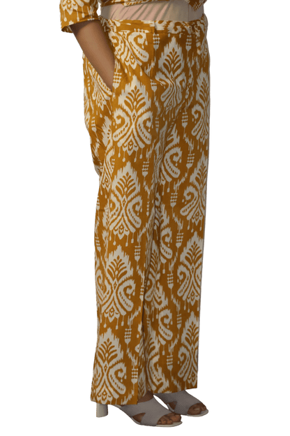 Soft Cotton Printed Mustard Flaired Kurta Set