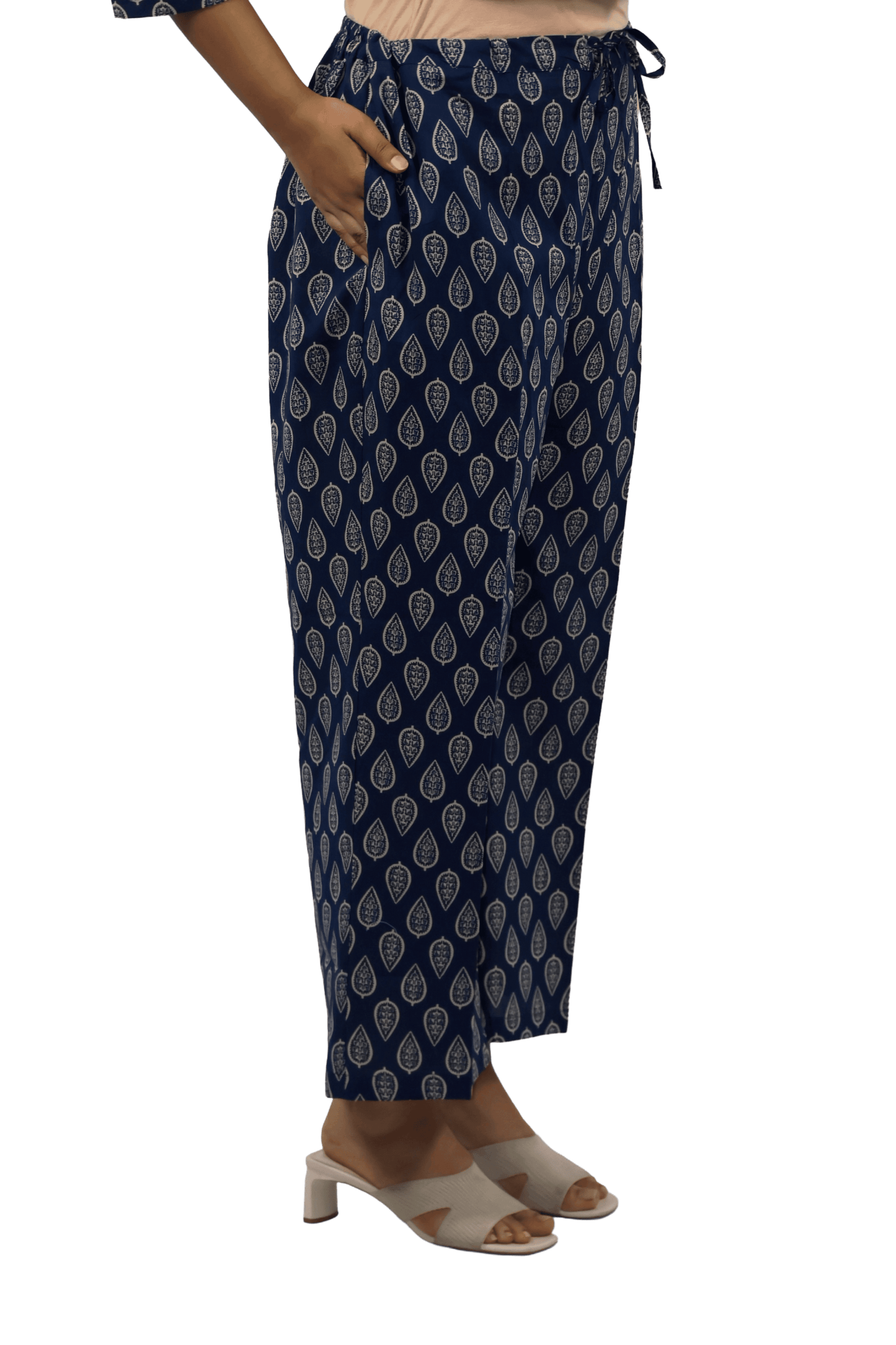 Soft Cotton Printed Navy Blue Flaired Kurta Set