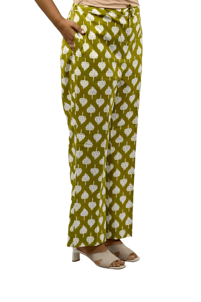 Soft Cotton Printed Green Flaired Kurta Set