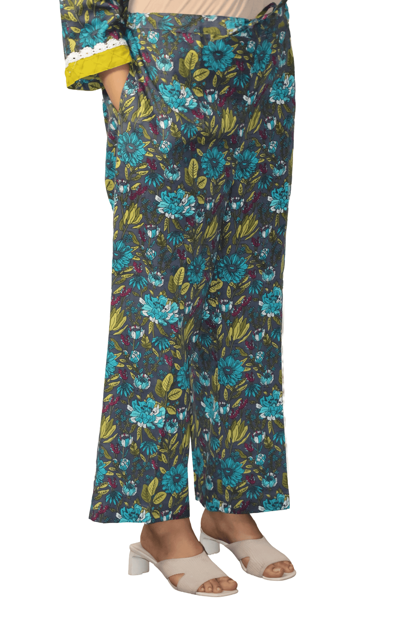 Soft Cotton Printed Grey Straight Kurta Set