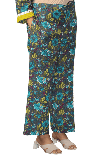 Soft Cotton Printed Grey Straight Kurta Set