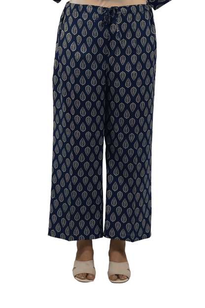 Soft Cotton Printed Navy Blue Flaired Kurta Set