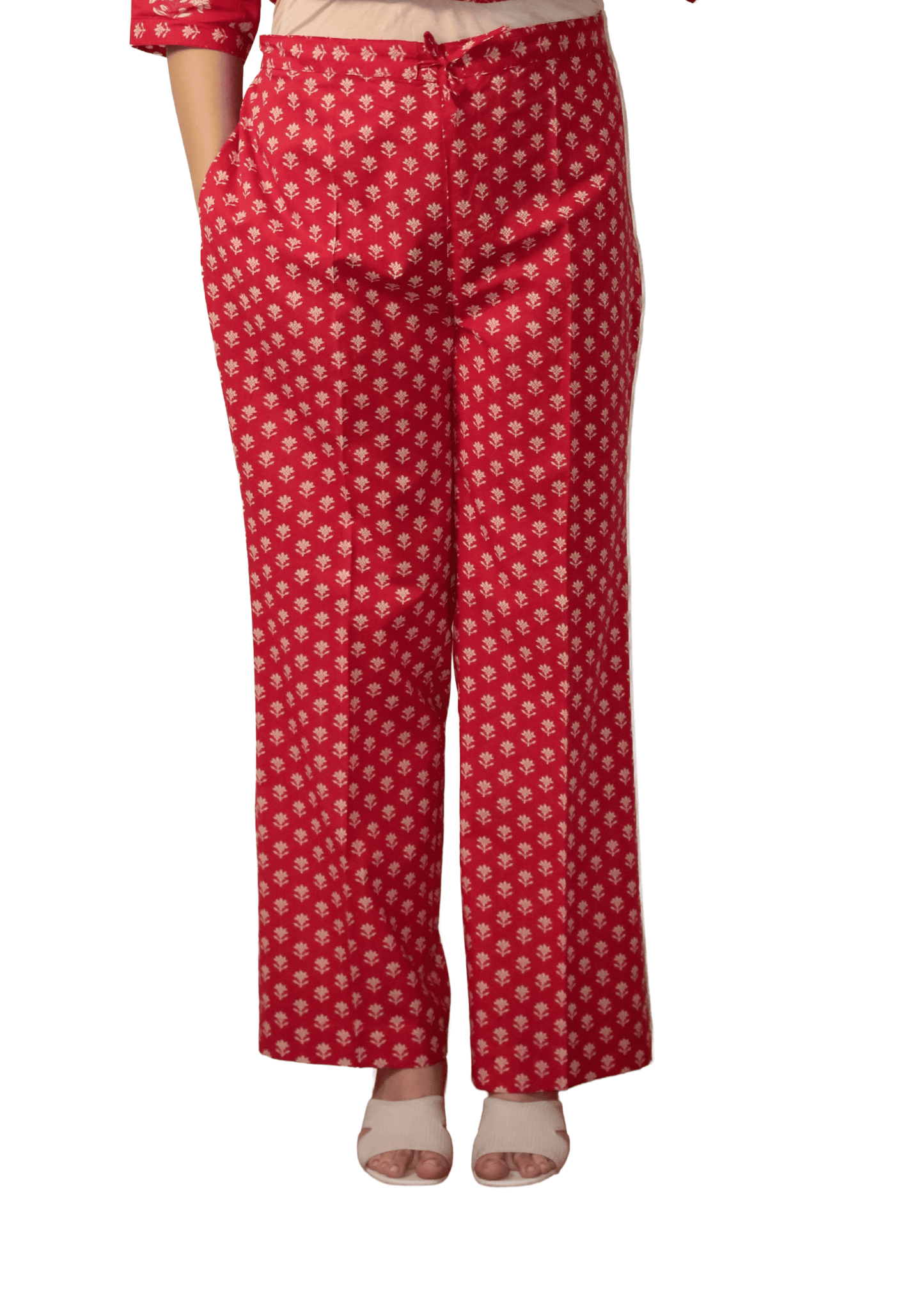 Soft Cotton Printed Red Straight Kurta Set