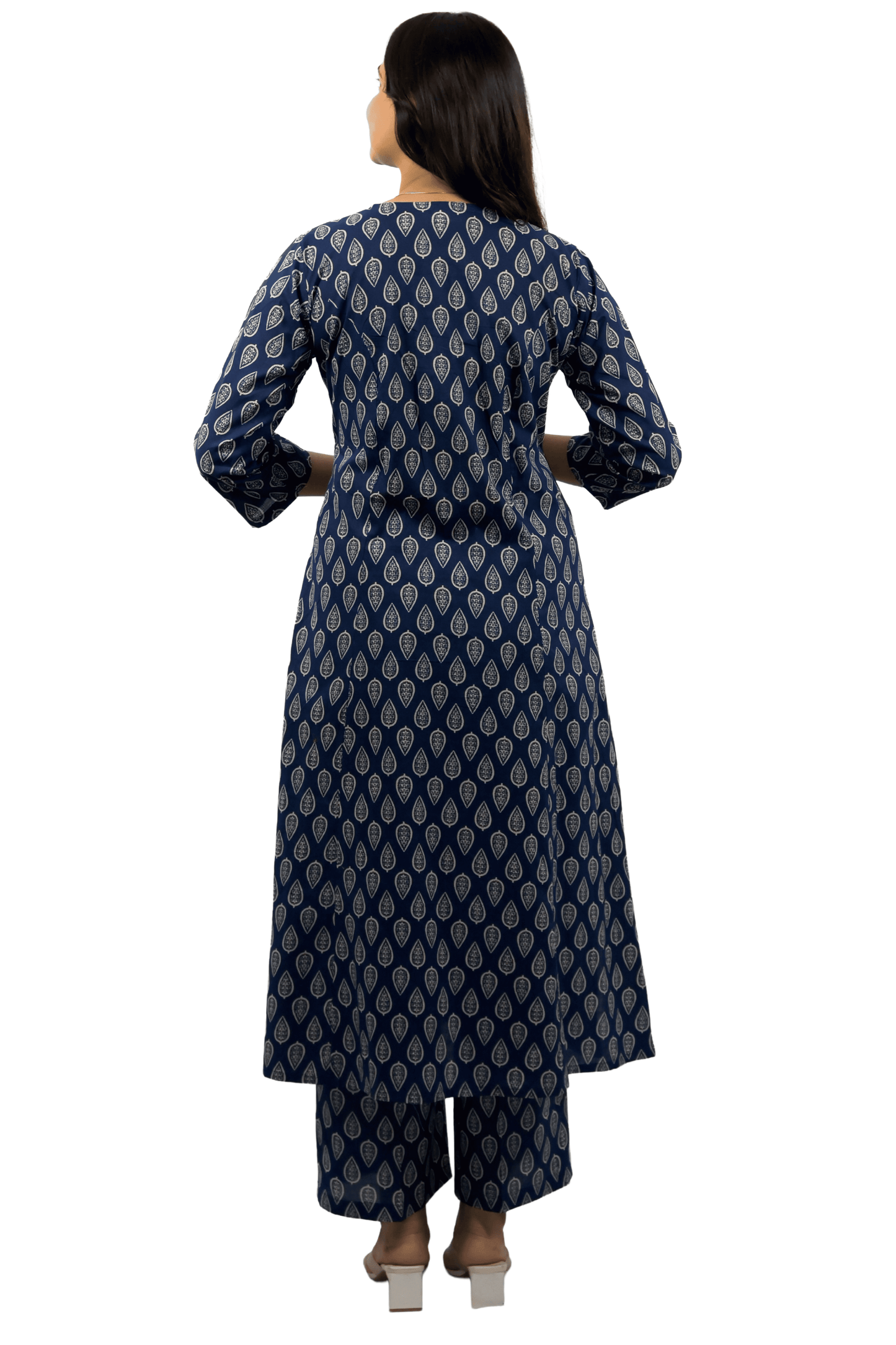 Soft Cotton Printed Navy Blue Flaired Kurta Set