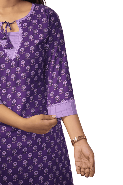 Soft Cotton Printed Purple Straight Kurta With Plain Dhoti Salwar