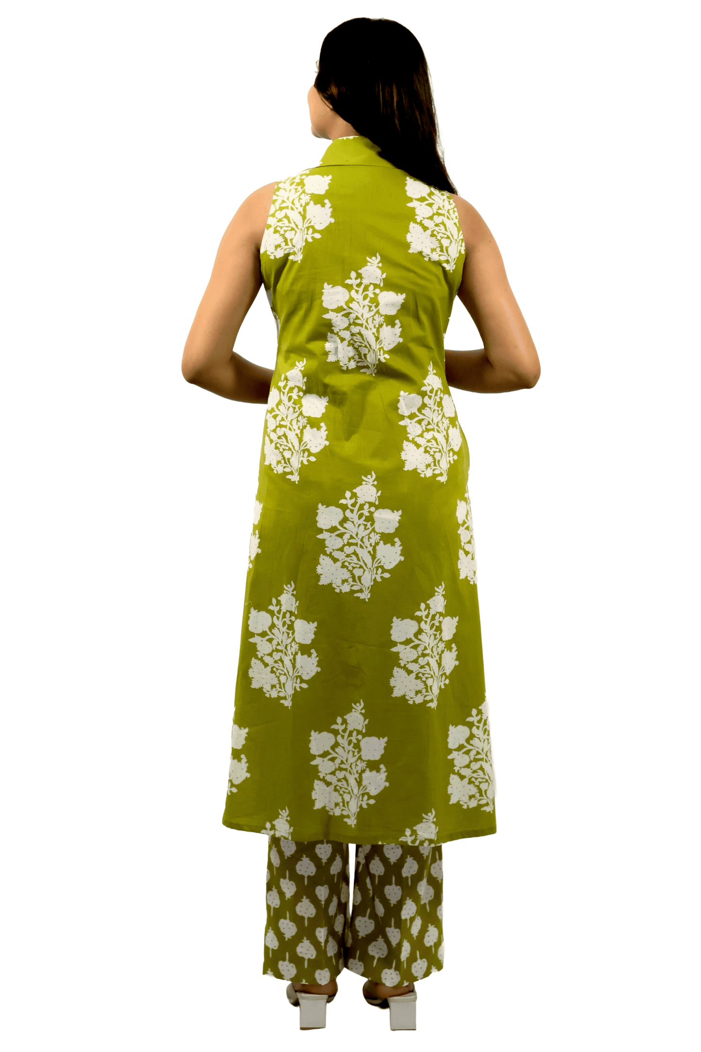 Soft Cotton Printed Green Flaired Kurta Set