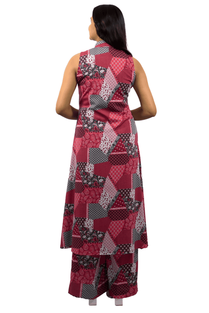 Soft Rayon Printed Maroon Flaired Kurta With Palazzo