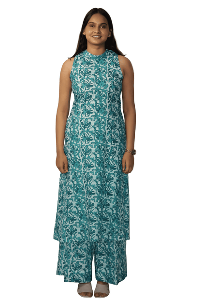 Soft Cotton Printed Jade Flaired Kurta and Palazzo