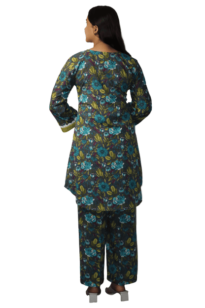 Soft Cotton Printed Grey Straight Kurta Set