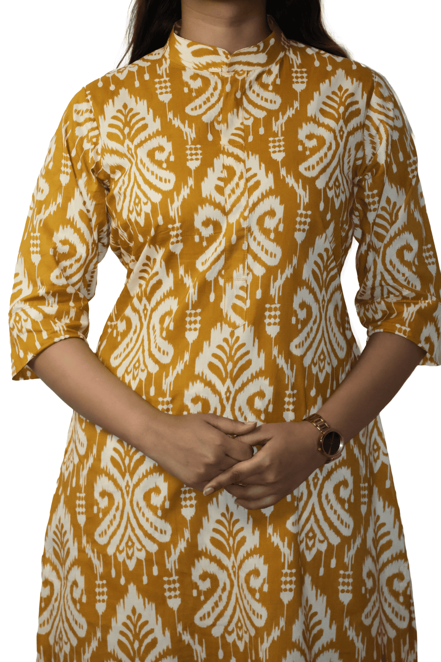 Soft Cotton Printed Mustard Flaired Kurta Set
