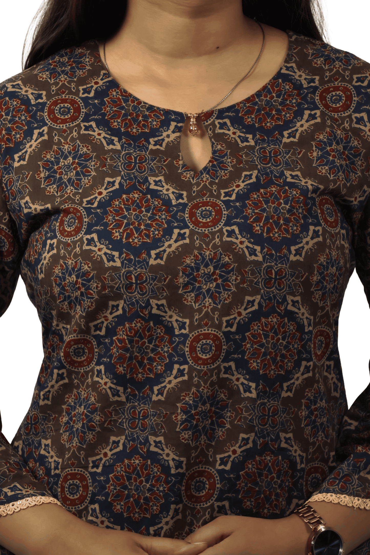 Soft Cotton Ajrakh Print Brown Straight Kurta Set