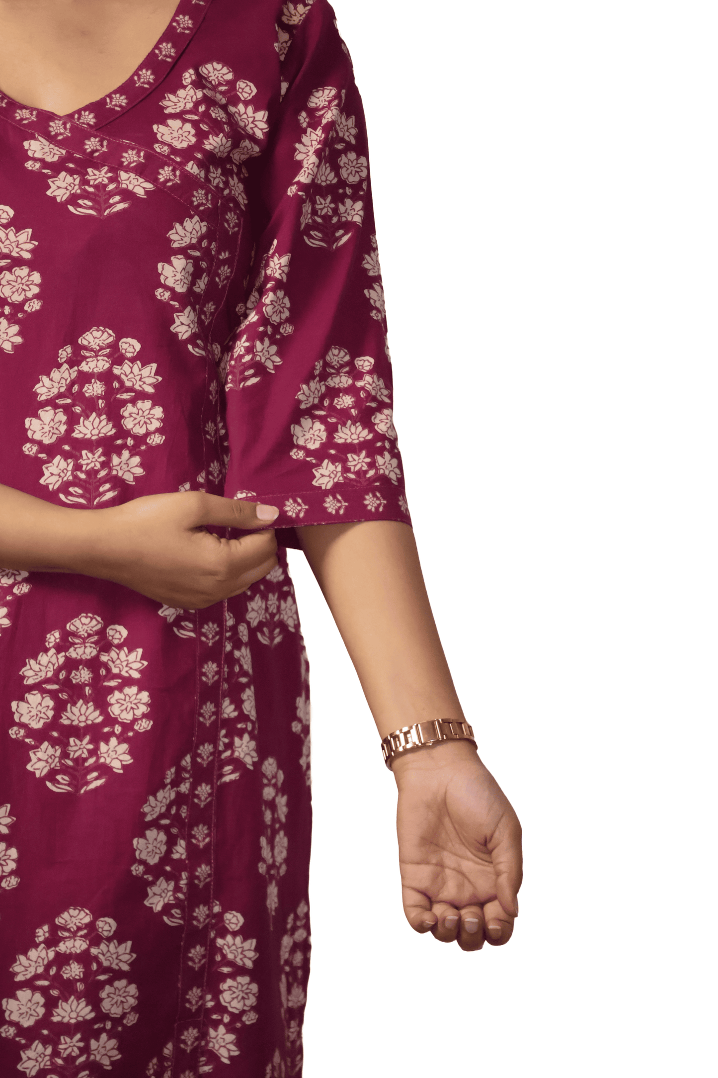 Soft Cotton Printed Maroon Straight Kurta Set