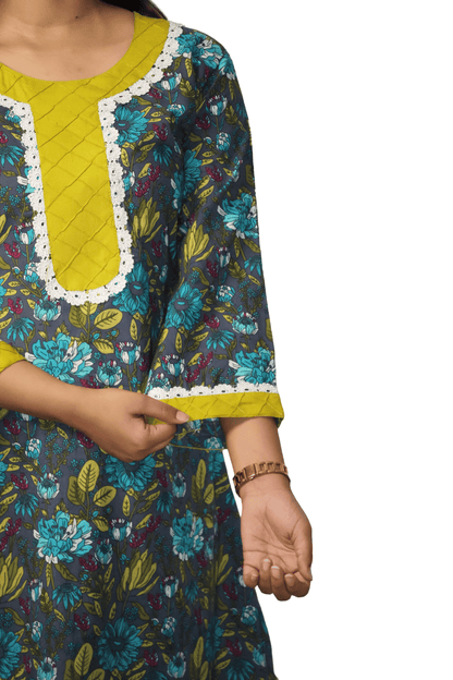 Soft Cotton Printed Grey Straight Kurta Set