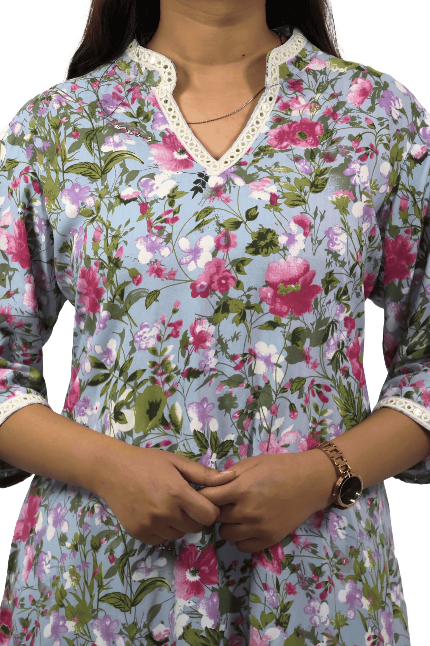 Soft Cotton Printed Sky Blue Flaired Kurta Set