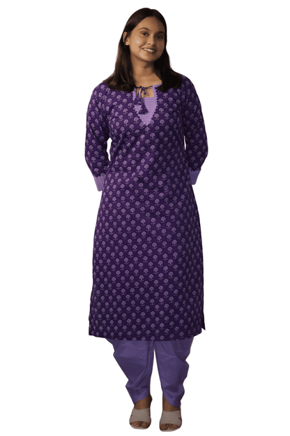 Soft Cotton Printed Purple Straight Kurta With Plain Dhoti Salwar