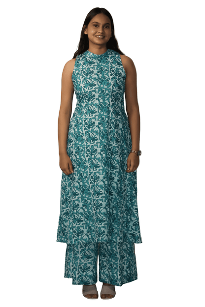 Soft Cotton Printed Jade Flaired Kurta and Palazzo