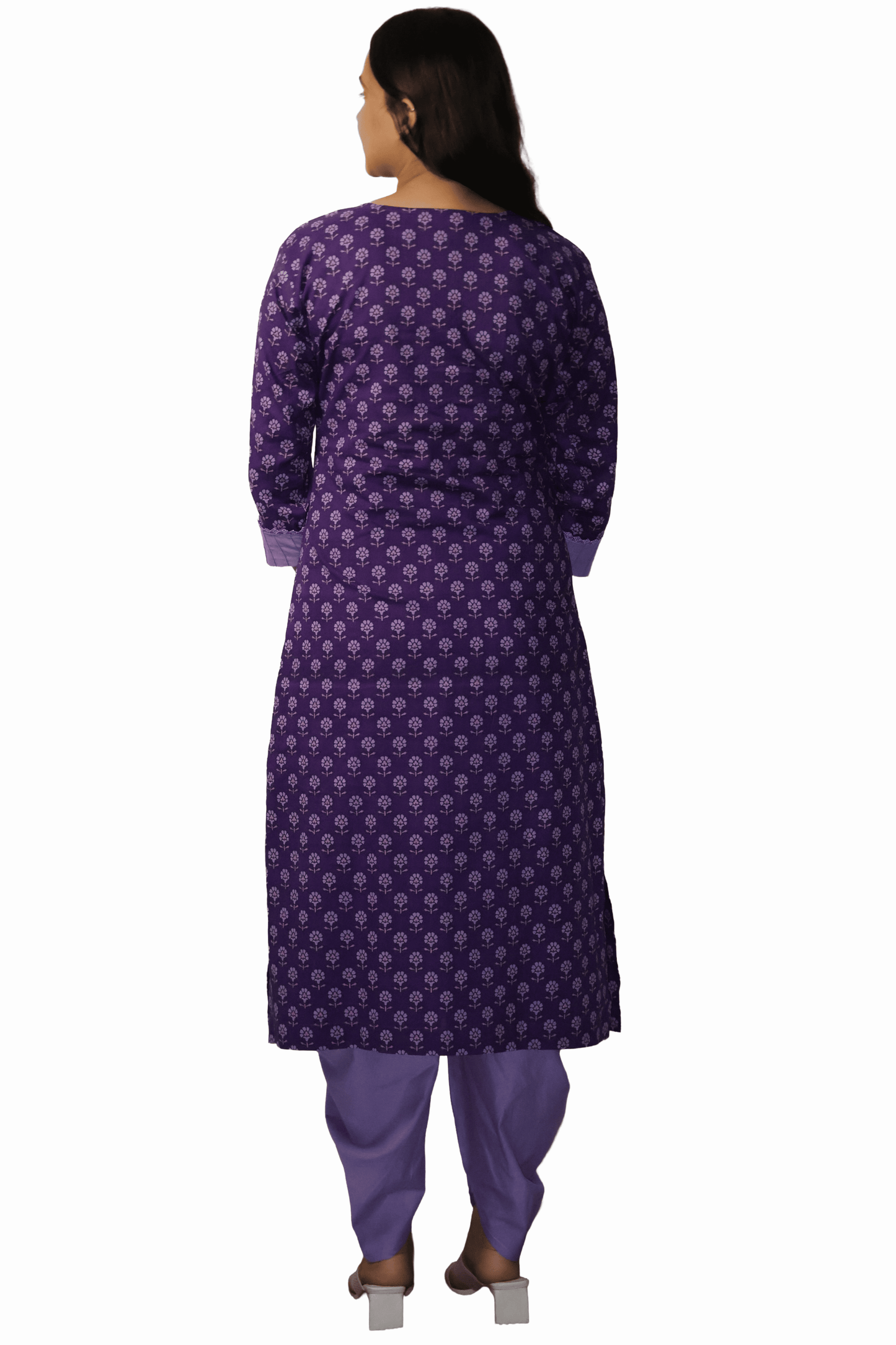 Soft Cotton Printed Purple Straight Kurta With Plain Dhoti Salwar