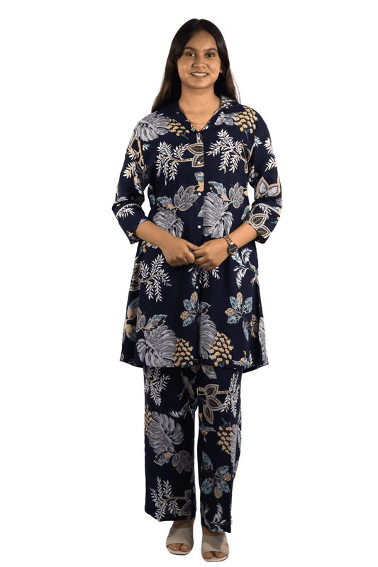 Soft Ryon Printed Navy Blue Coord Set