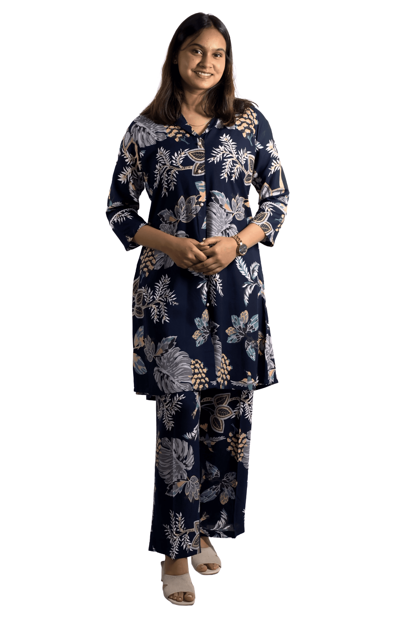 Soft Ryon Printed Navy Blue Coord Set