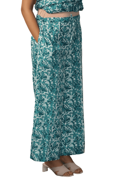 Soft Cotton Printed Jade Flaired Kurta and Palazzo